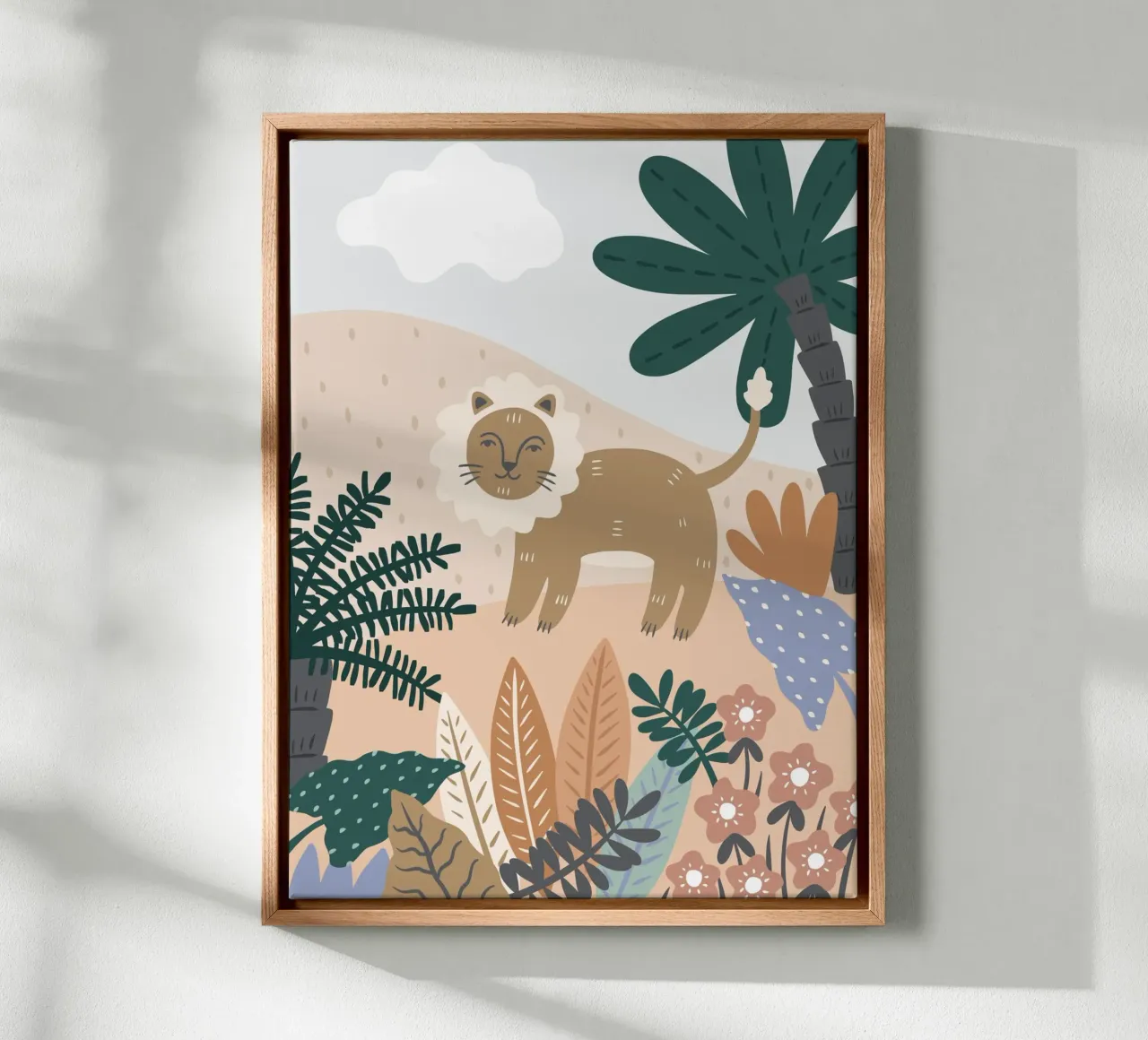 Murale Jungle Lion Boho, poster per bambini, camera dei bambini tela con Cornice a cassetta da Edina Varga Prints