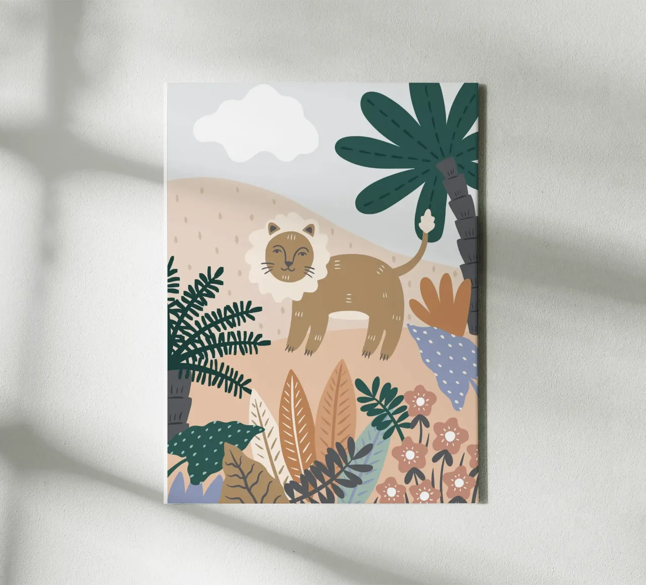 Murale Jungle Lion Boho, poster per bambini, camera dei bambini tela con Cornice a cassetta da Edina Varga Prints