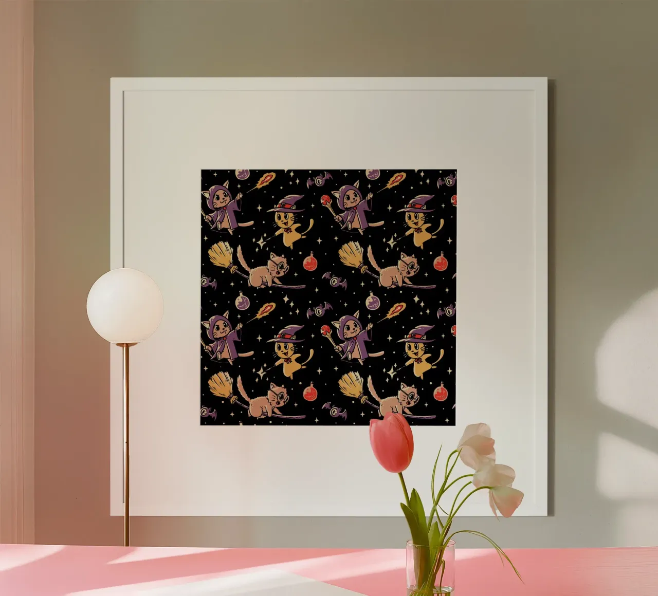 Pattern Magic Cats poster con telaio in plastica da Tobe Fonseca
