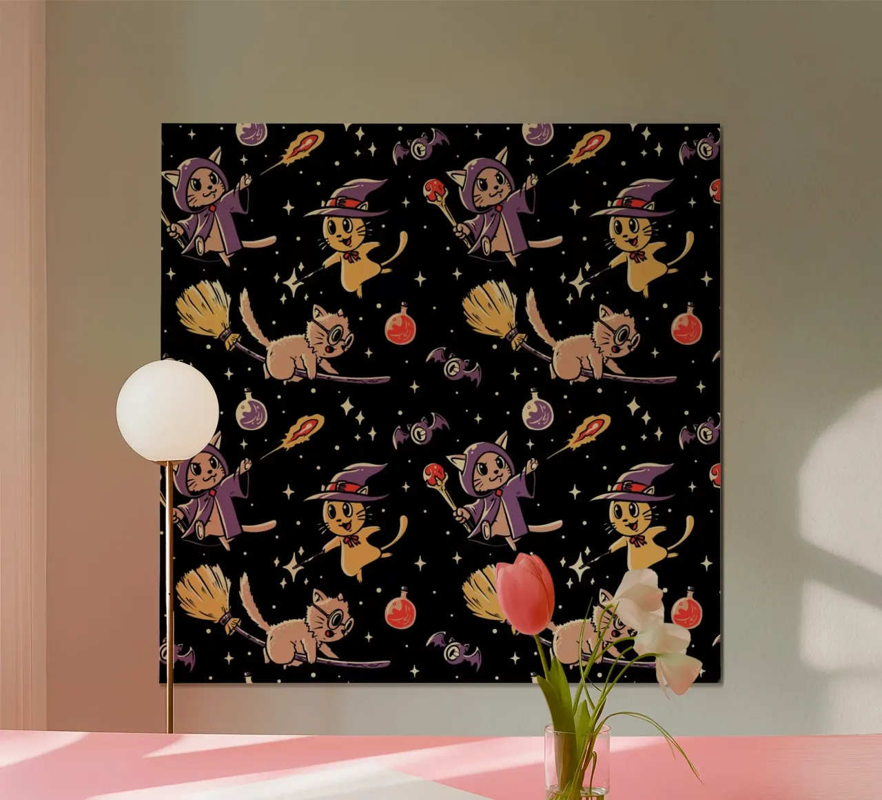 Pattern Magic Cats poster con telaio in plastica da Tobe Fonseca