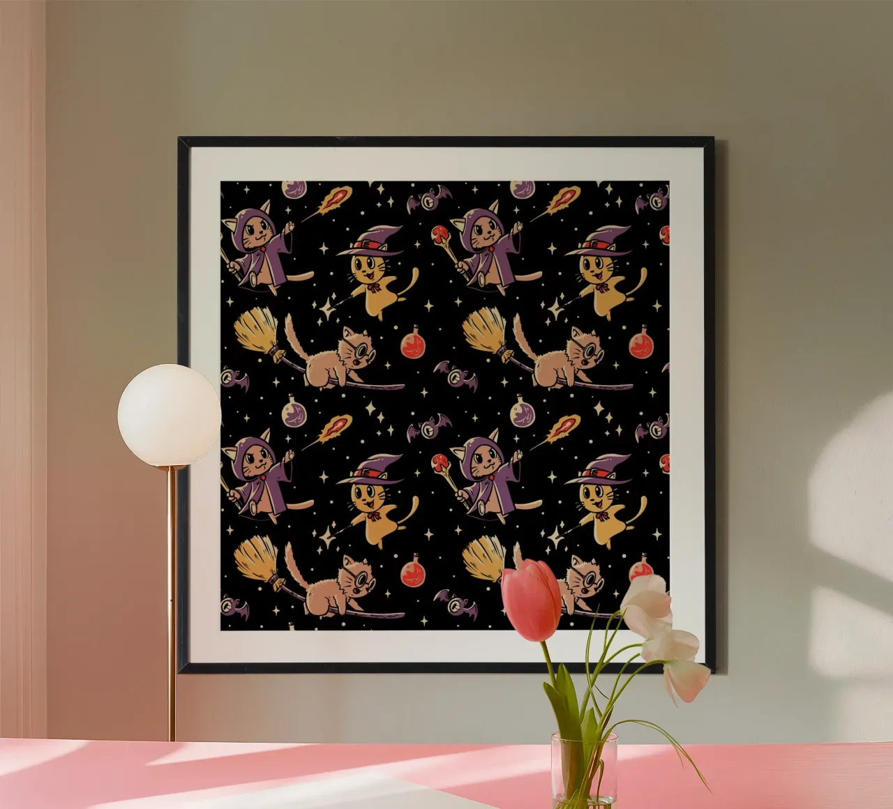 Pattern Magic Cats poster con telaio in plastica da Tobe Fonseca
