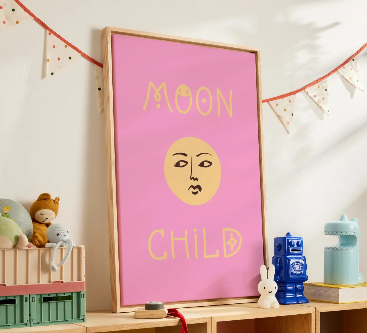 Moon Child Pink and Yellow Illustration tela con Cornice a cassetta da GraceDigitalArtCo