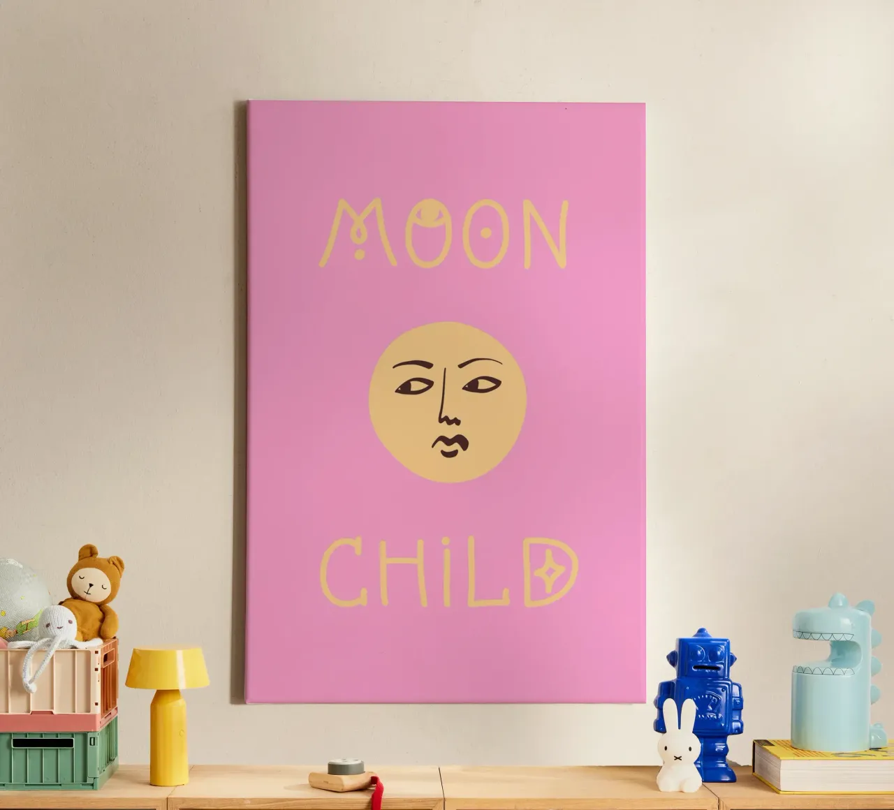 Moon Child Pink and Yellow Illustration tela con Cornice a cassetta da GraceDigitalArtCo