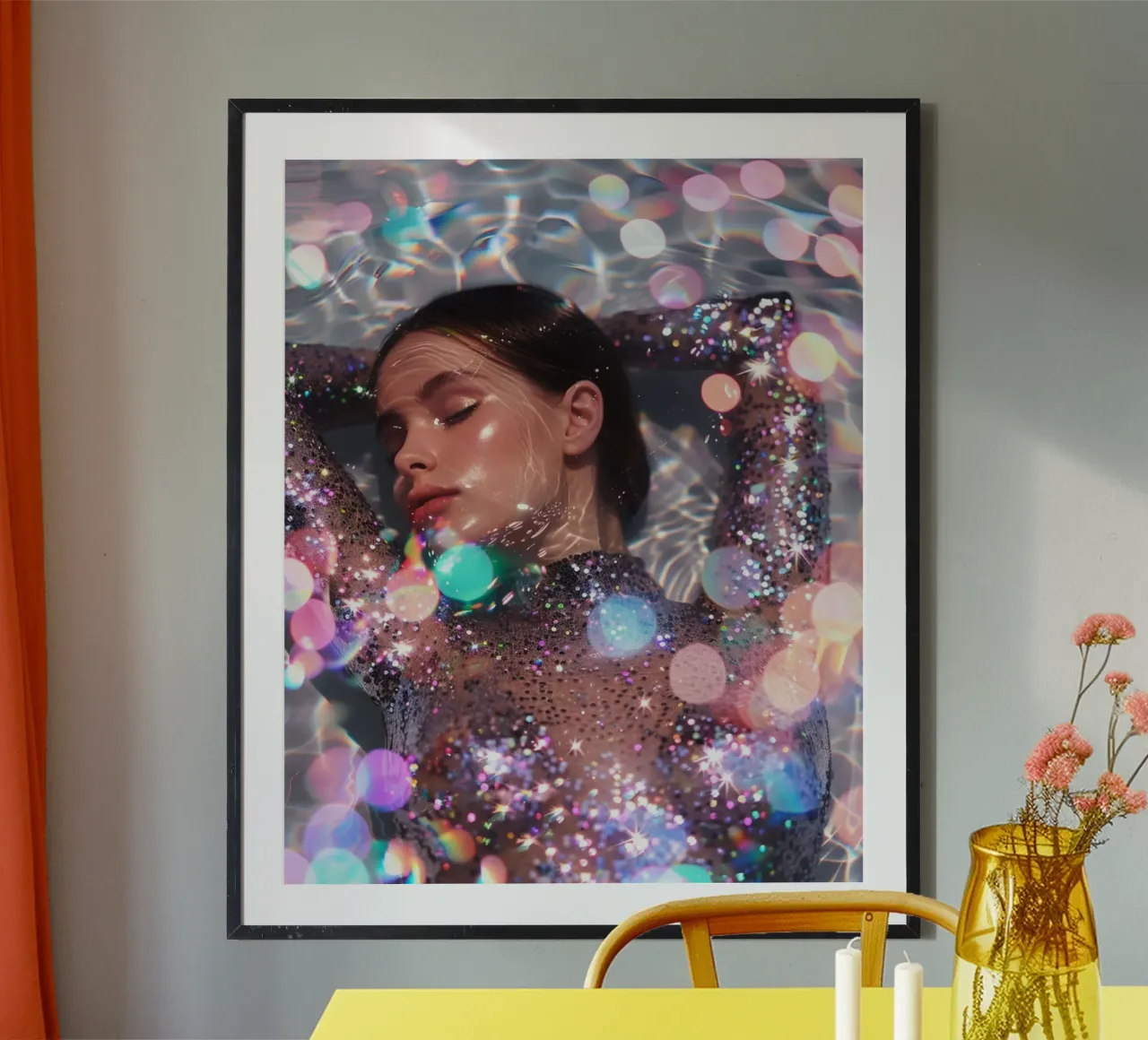 Aqua Glow poster con telaio in legno da PhotoVibe Decor