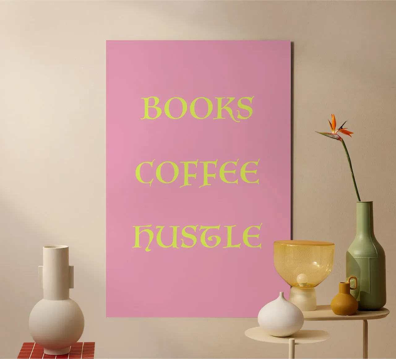 Books Coffee Hustle Pink and Yellow Art panneau forex de GraceDigitalArtCo
