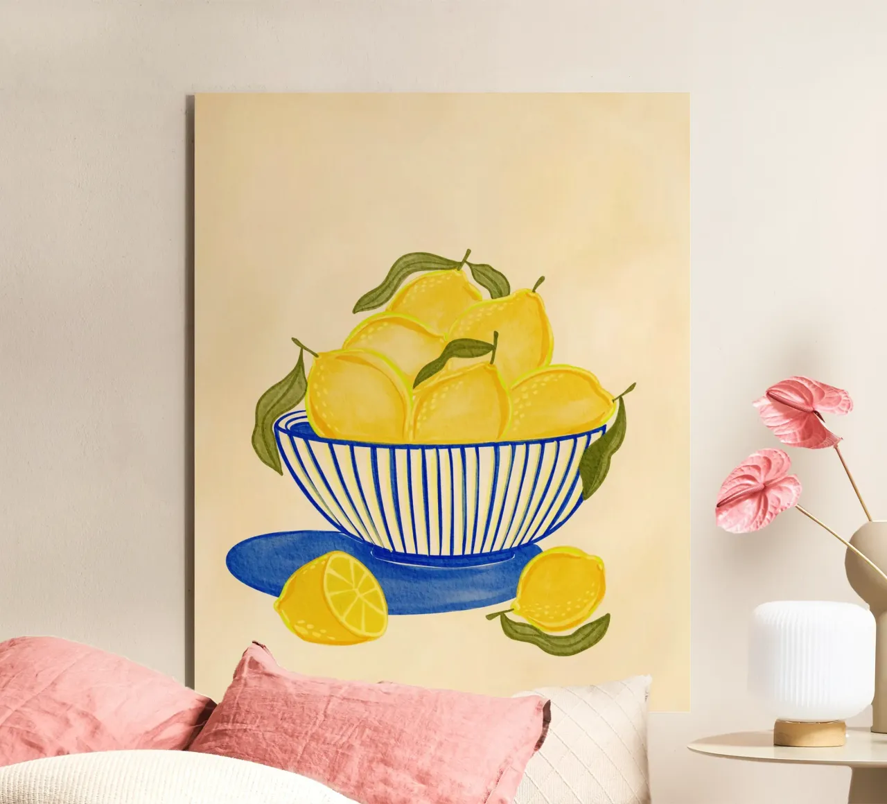 Bowl Of Vibrant Yellow Lemons alu-dibond by Nikita Jariwala