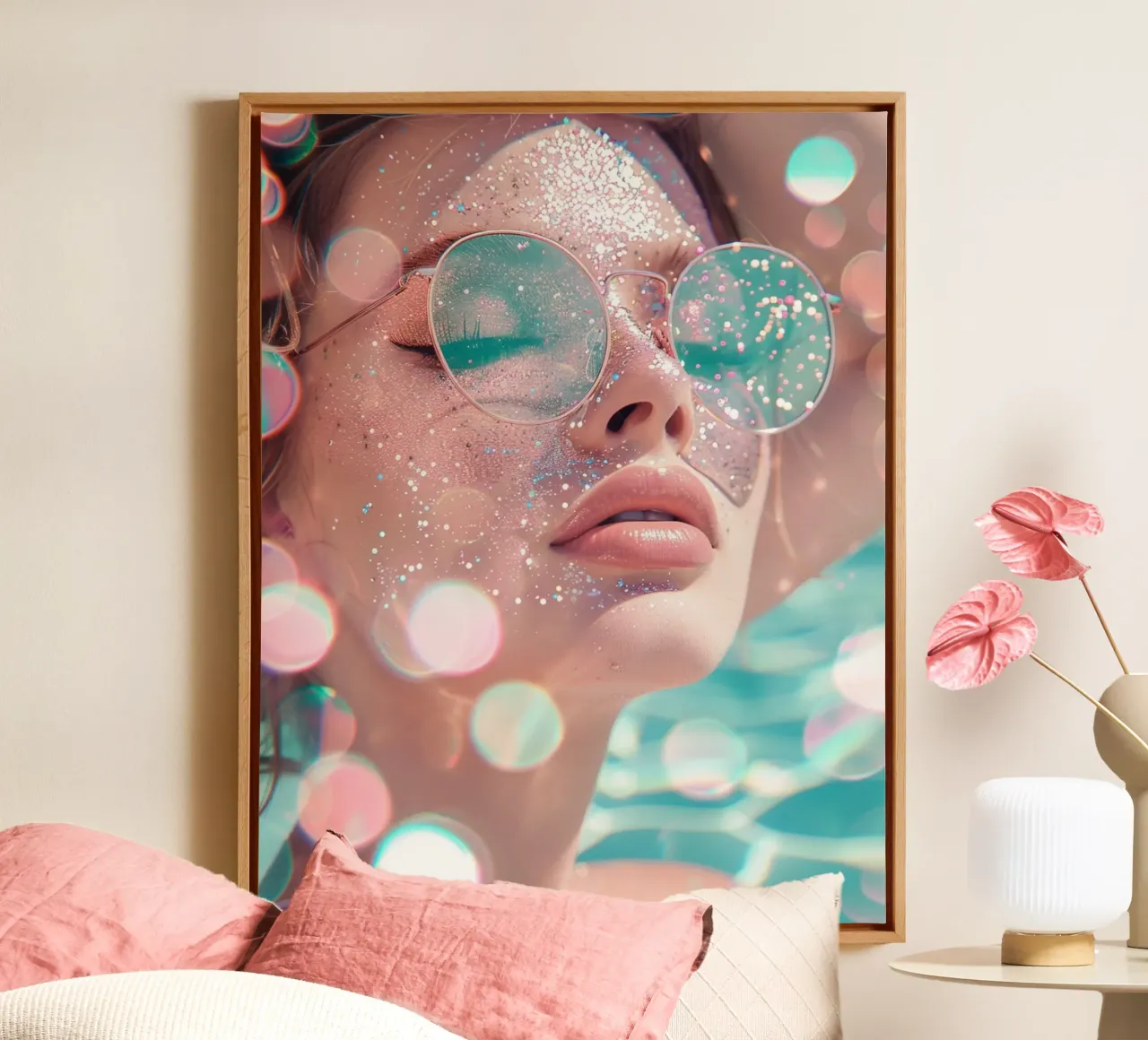 Aqua Glow tela con Cornice a cassetta da PhotoVibe Decor
