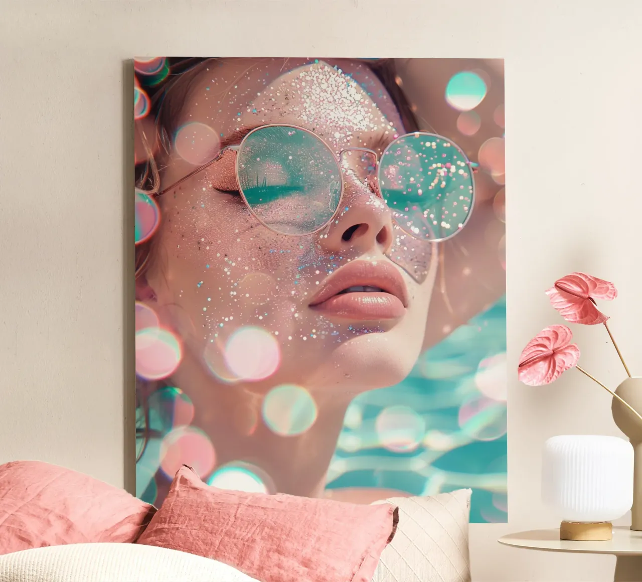 Aqua Glow tela con Cornice a cassetta da PhotoVibe Decor