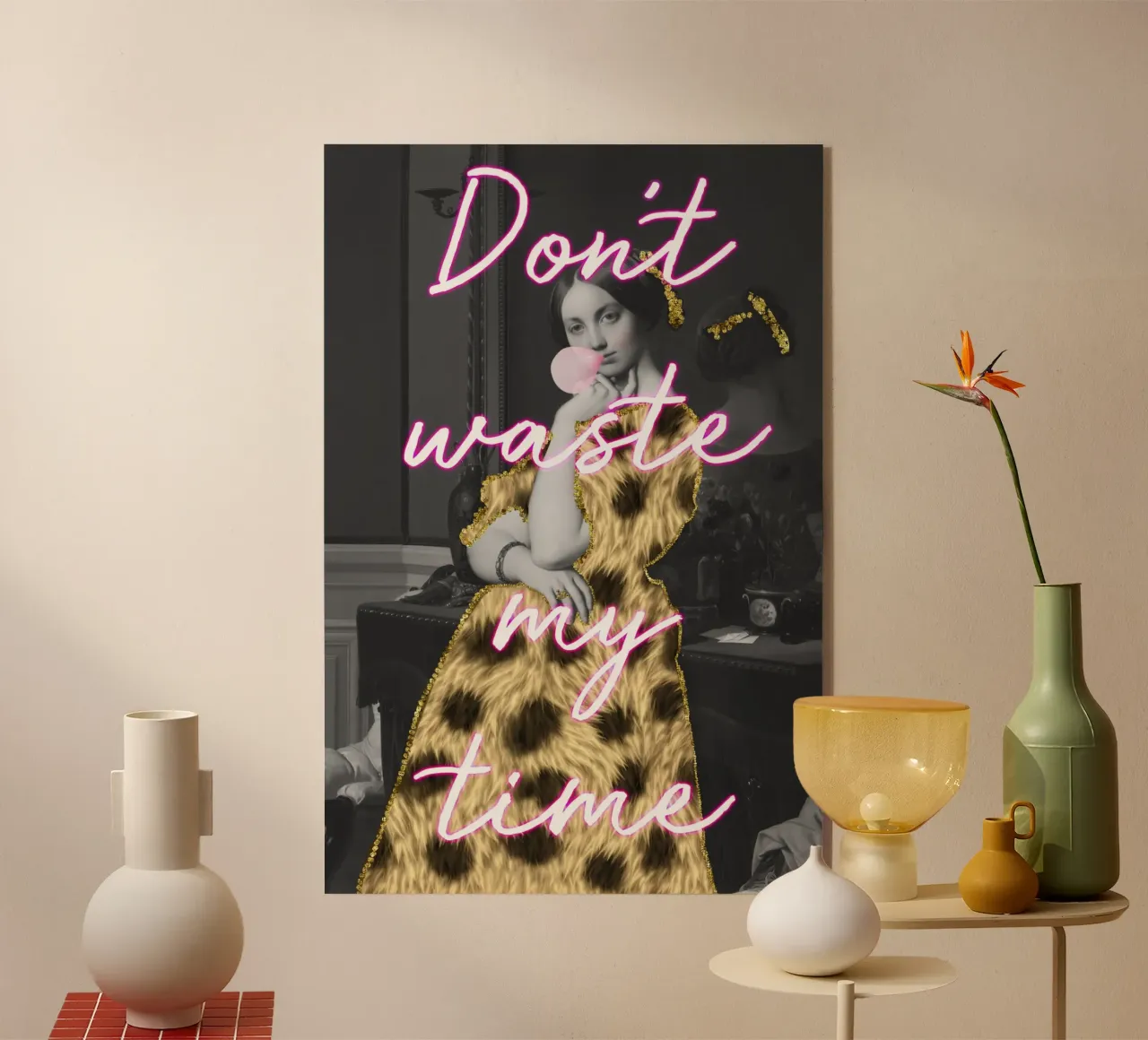 Sassy Gold Bubble Gum Art with Neon Text plexiglass da GraceDigitalArtCo