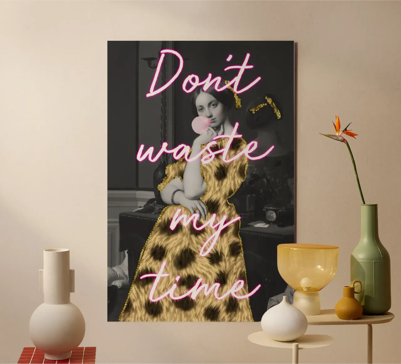 Sassy Gold Bubble Gum Art with Neon Text alluminio dibond da GraceDigitalArtCo