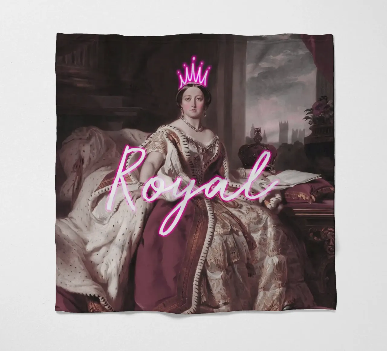 Queen Victoria Neon Crown and Text manta de franela de GraceDigitalArtCo