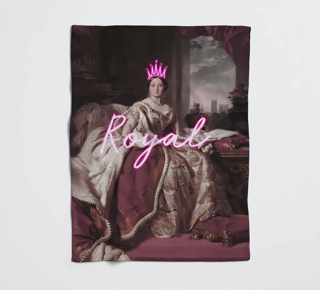 Queen Victoria Neon Crown and Text manta de franela de GraceDigitalArtCo