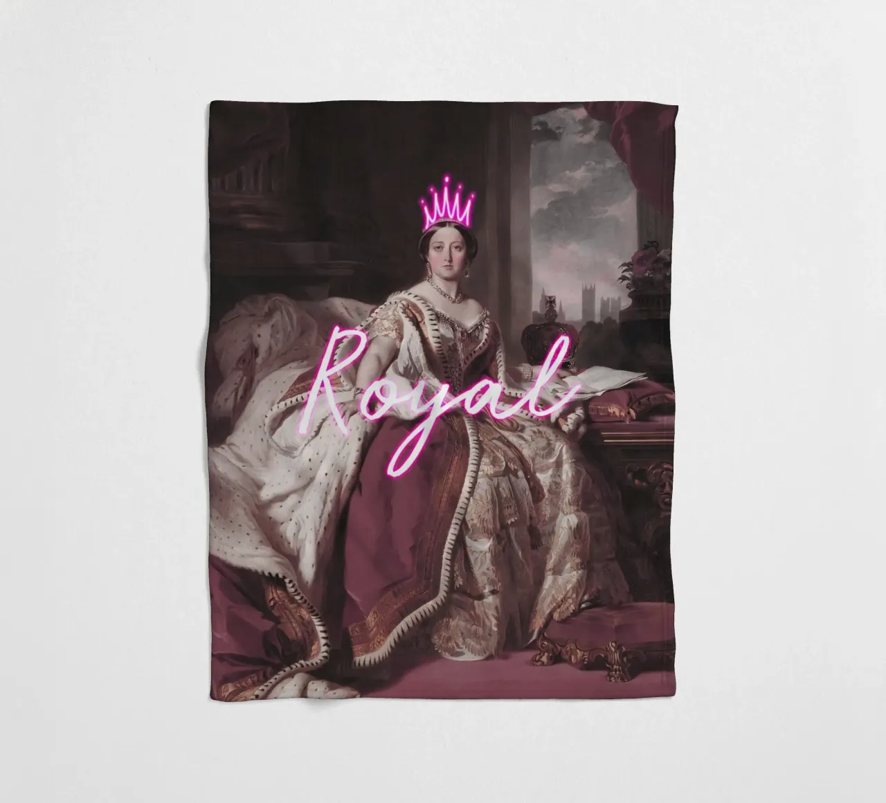 Queen Victoria Neon Crown and Text manta de franela de GraceDigitalArtCo