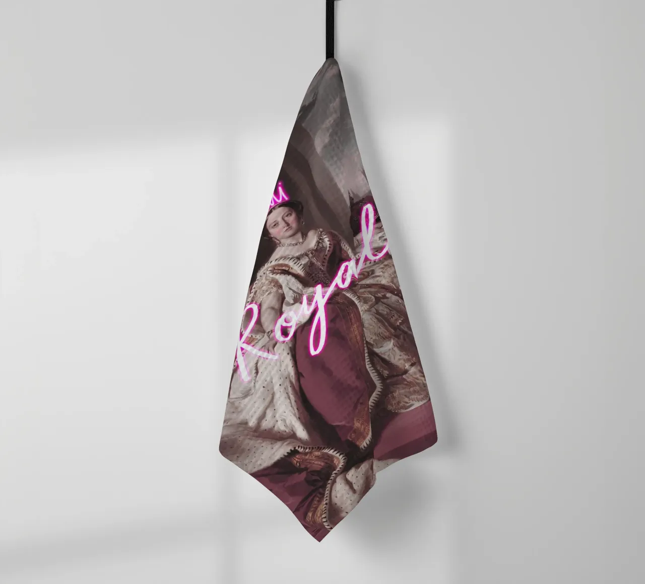 Queen Victoria Neon Crown and Text tea towel by GraceDigitalArtCo