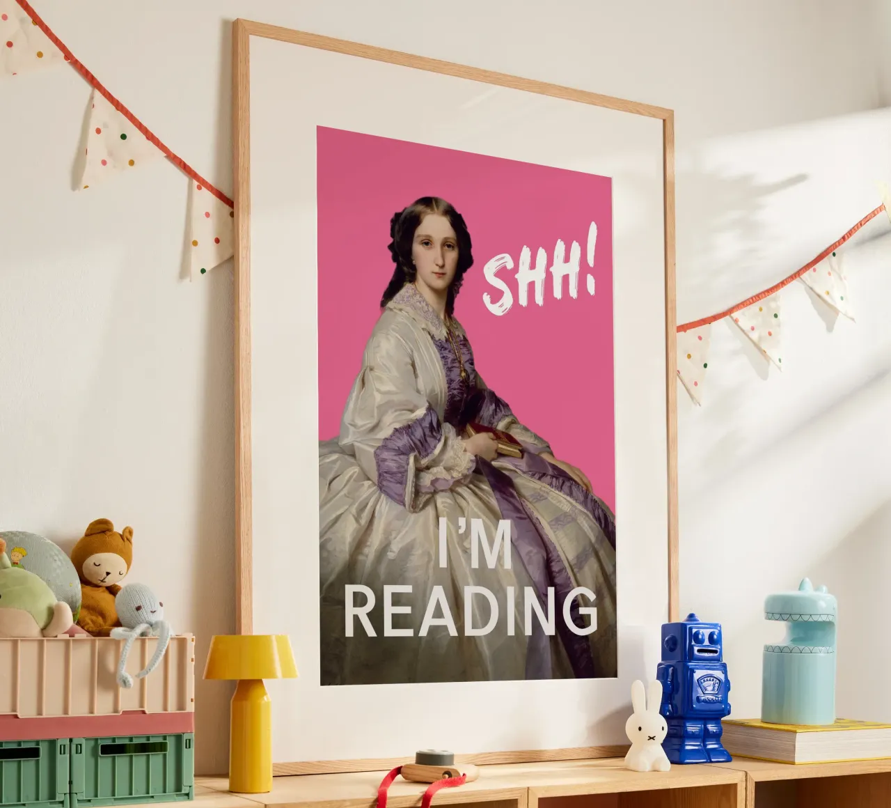 Shh I'm reading Pink Art poster con telaio in legno da GraceDigitalArtCo