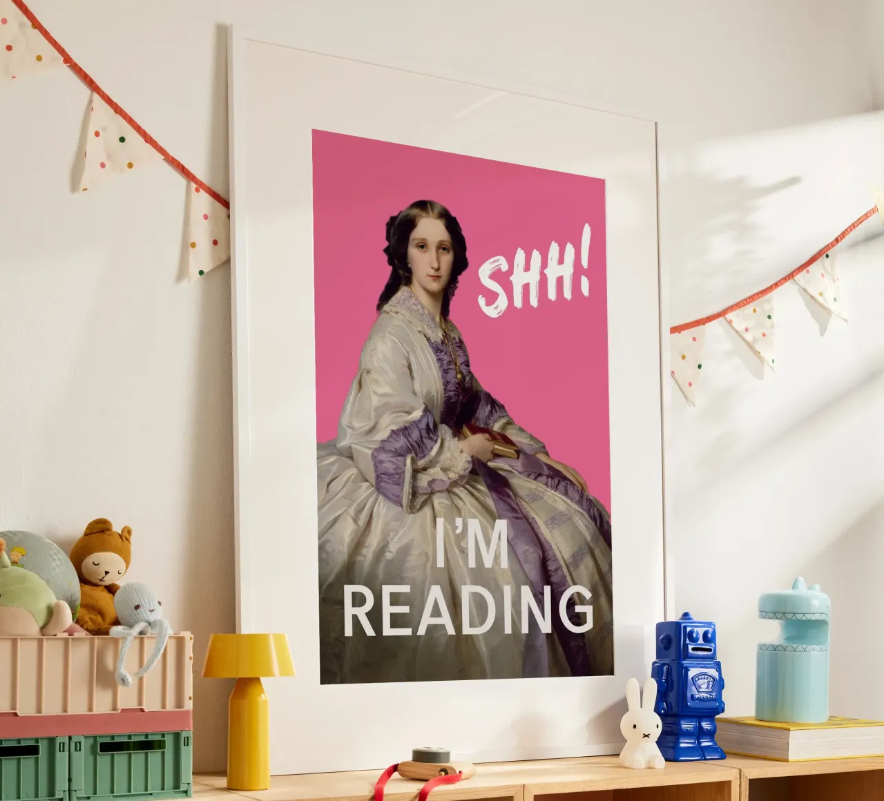 Shh I'm reading Pink Art poster con telaio in legno da GraceDigitalArtCo