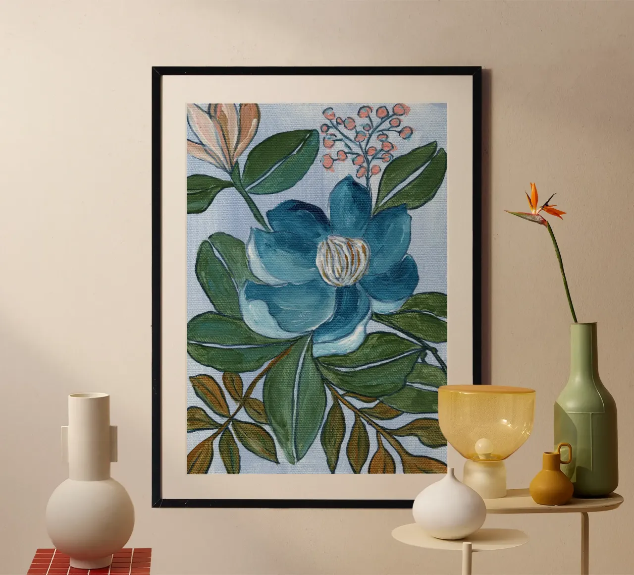 Fiore blu poster con telaio in alluminio da Nikita Jariwala