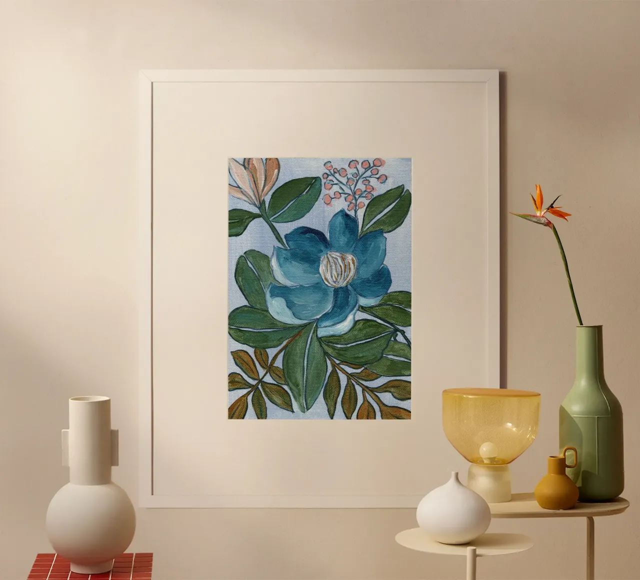 Fiore blu poster con telaio in alluminio da Nikita Jariwala