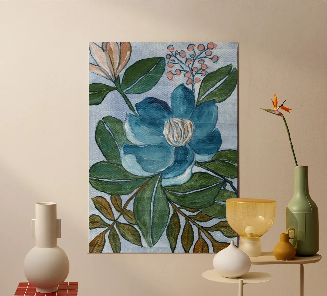 Fiore blu poster con telaio in alluminio da Nikita Jariwala