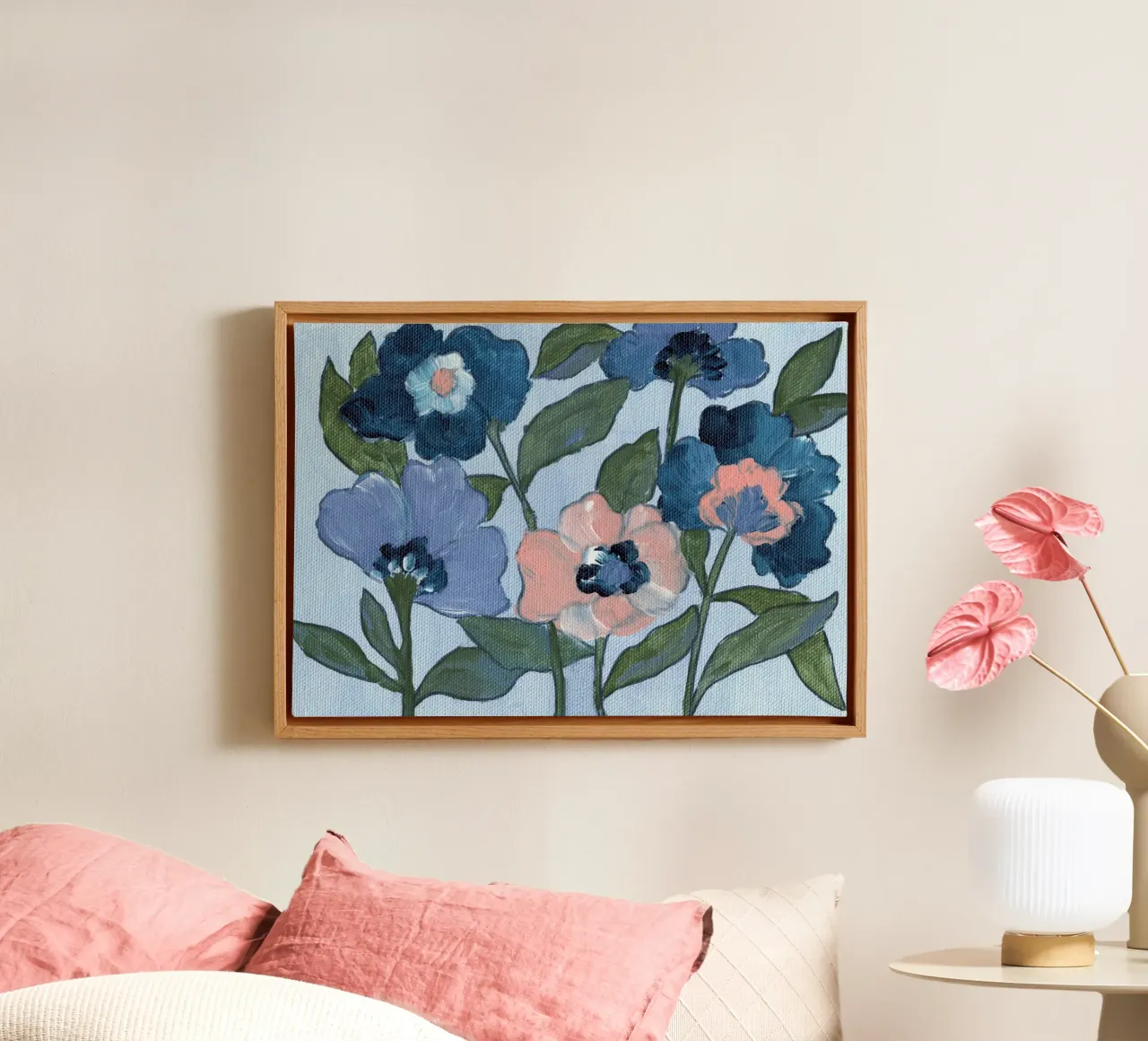 Levendige bloemencompositie canvas met Baklijst van Nikita Jariwala