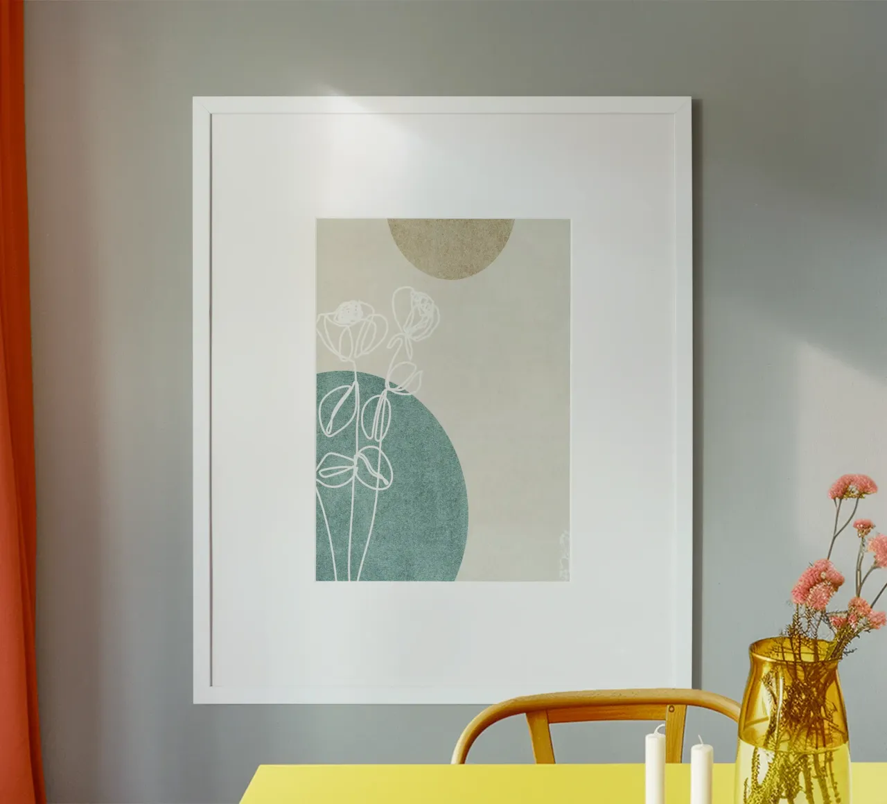abstract art white lines poster con telaio in alluminio da vintageshop
