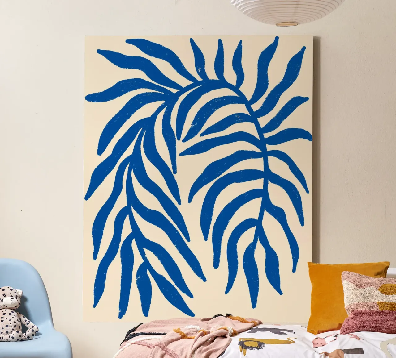 Blauw silhouet gestructureerde tak canvas van Angela Minca