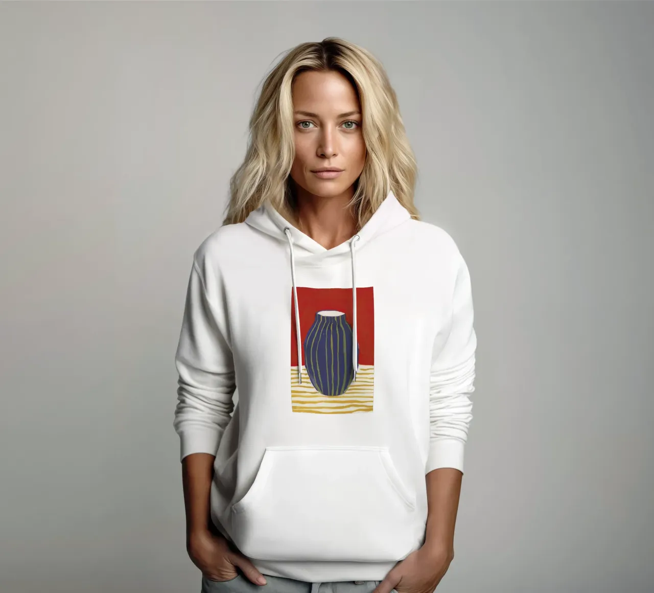Yellow Striped Blue Vase hoodie by Sonia Brittain