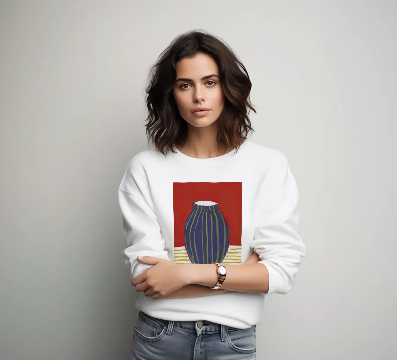 Yellow Striped Blue Vase sweatshirt by Sonia Brittain