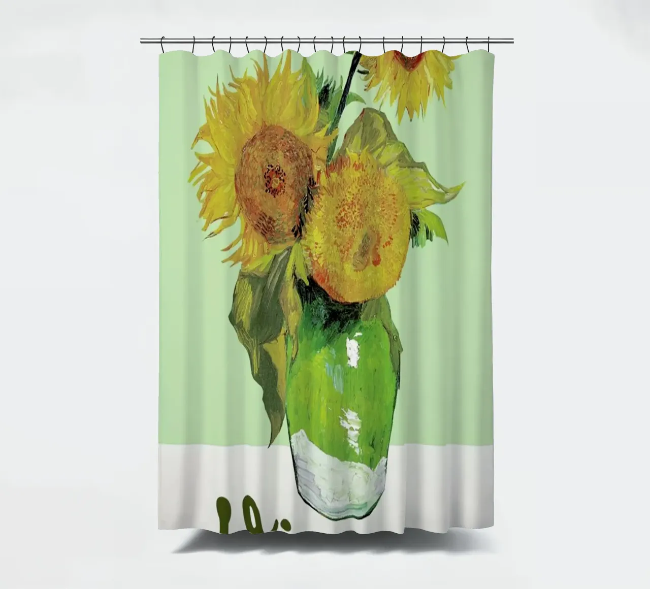 Signed, Vincent – Vase with Three Sunflowers shower curtain by Vintage by JUNIQE