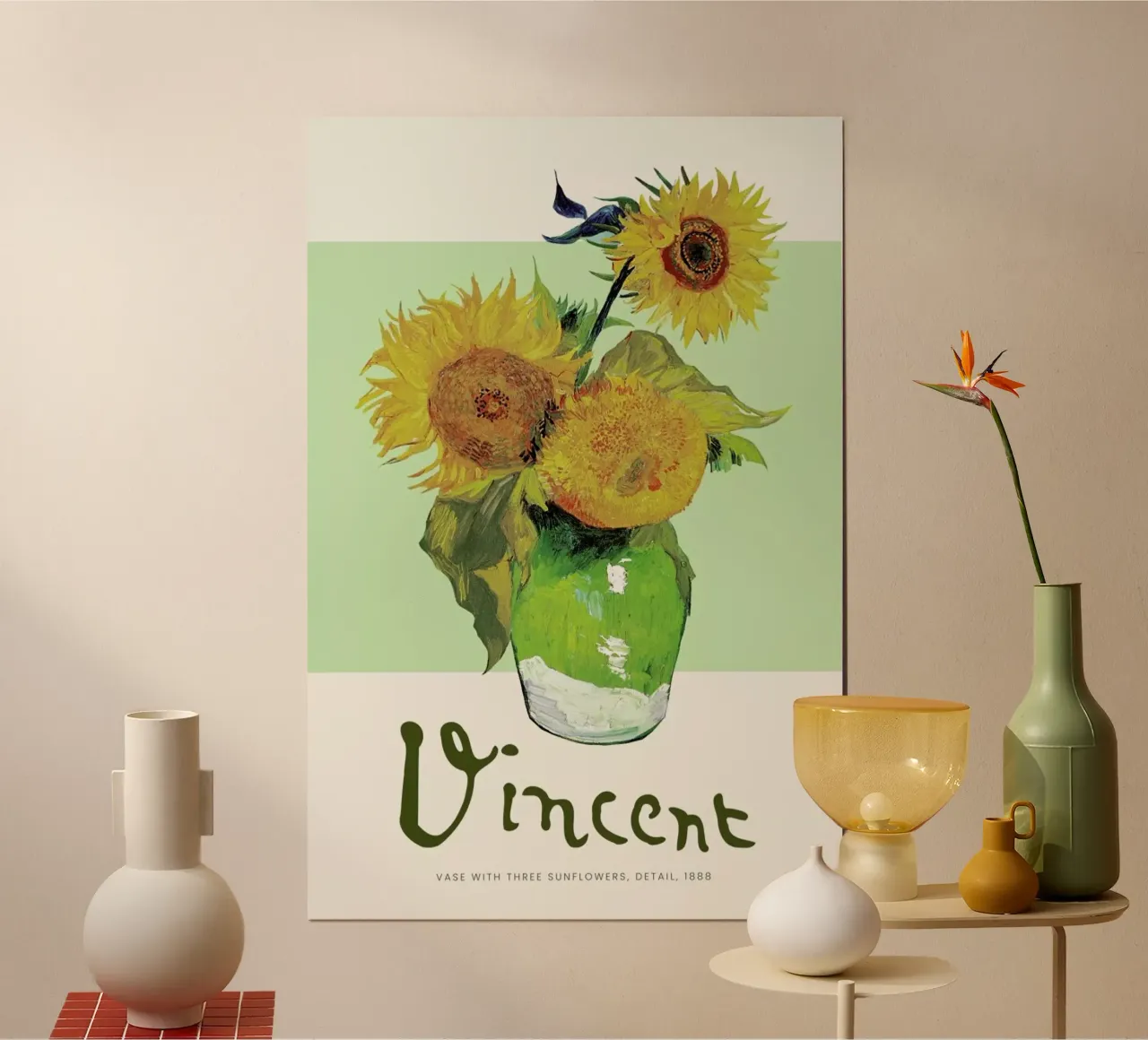 Signed, Vincent – Vase with Three Sunflowers Hahnemühle von Vintage by JUNIQE