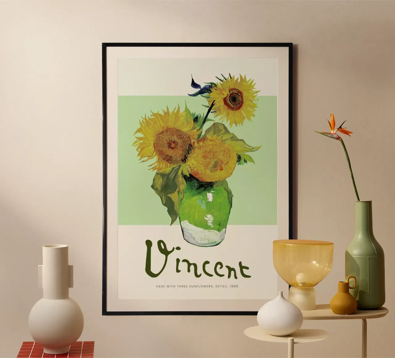 Signed, Vincent – Vase with Three Sunflowers Hahnemühle von Vintage by JUNIQE