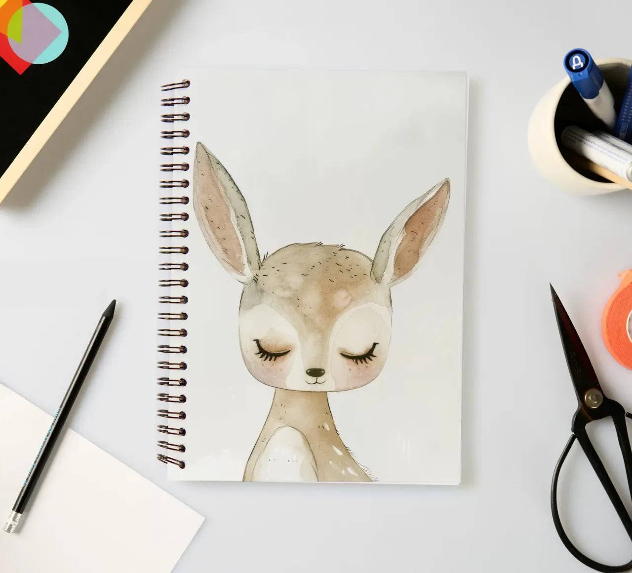 Watercolor Painting of a young deer spiral notebook by DesignDoodle