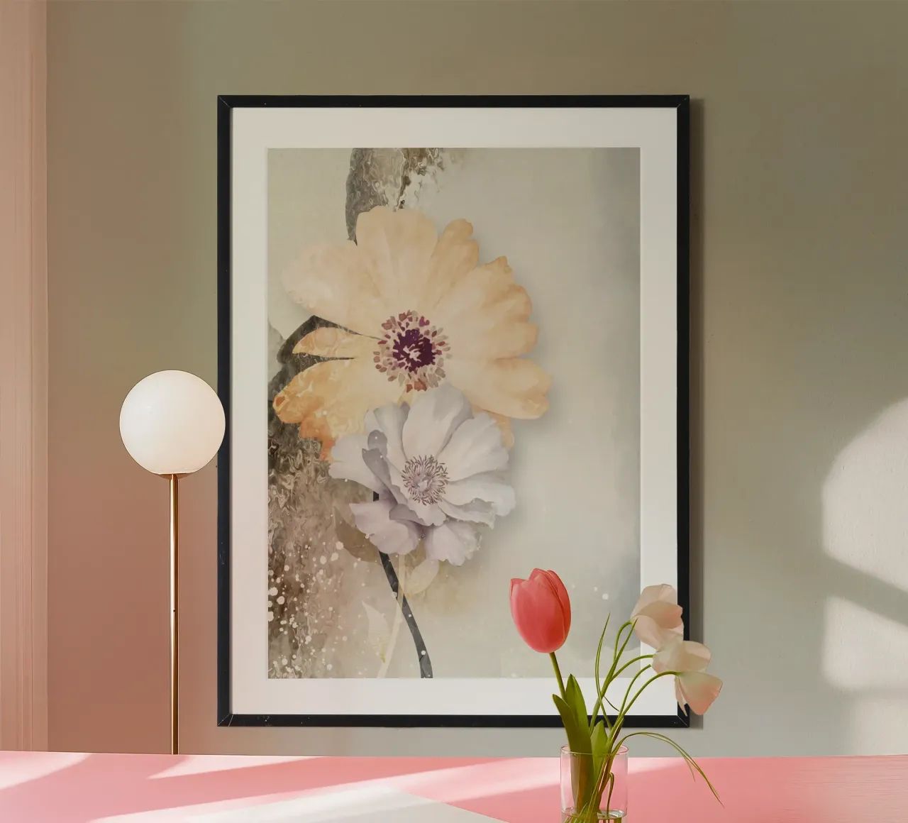 abstract art watercolor flowers poster con telaio in plastica da vintageshop