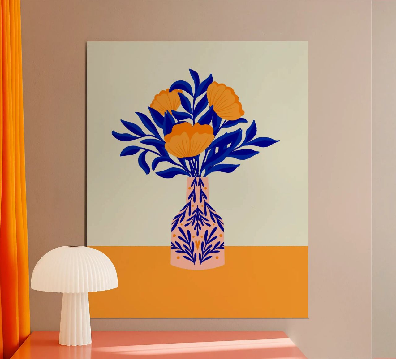 Orangefarbene Mohnblumen in einer Vase Poster von Angela Minca