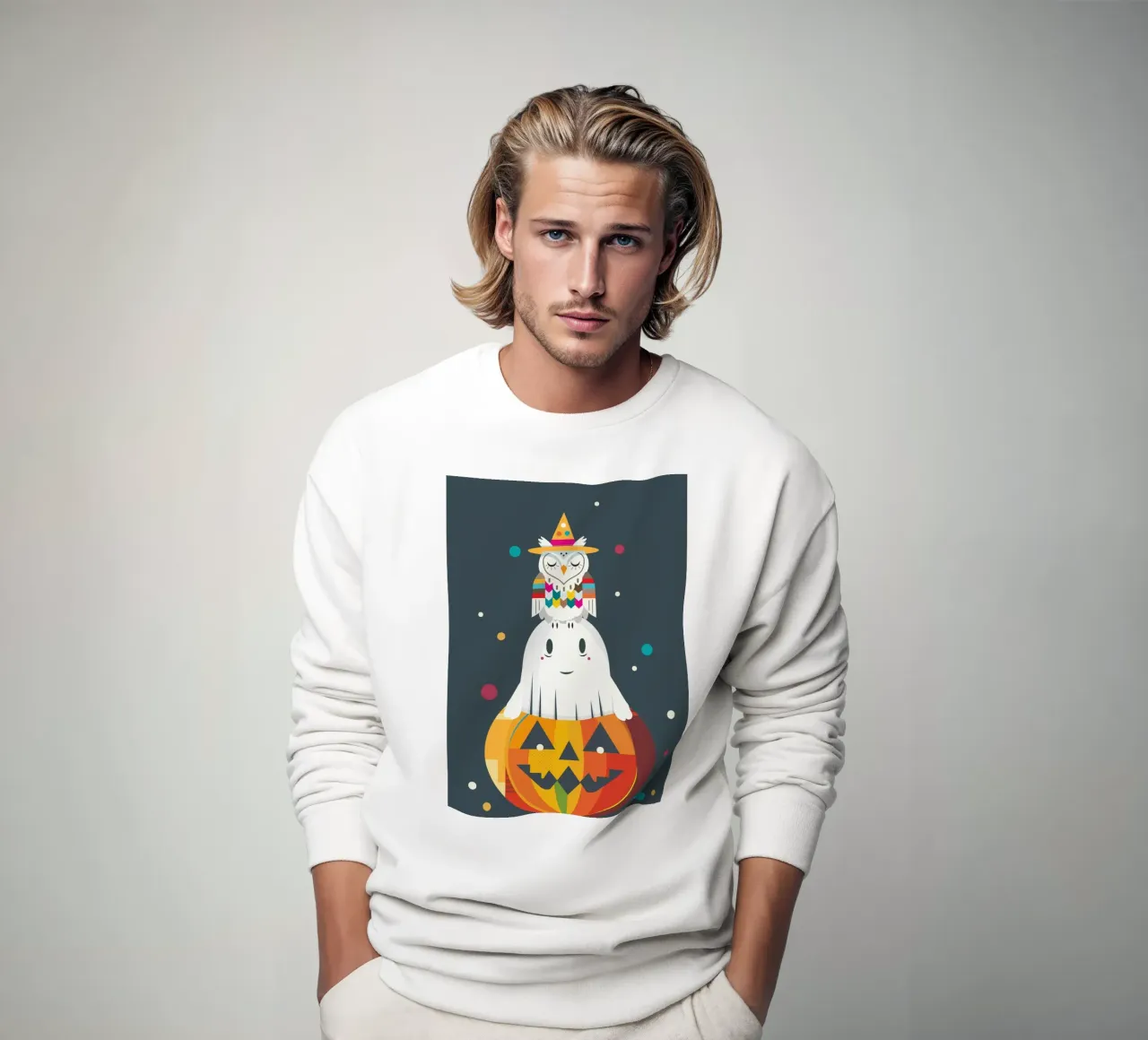 Divertente pila di Halloween con gufo, fantasma e zucca felpa da namosh