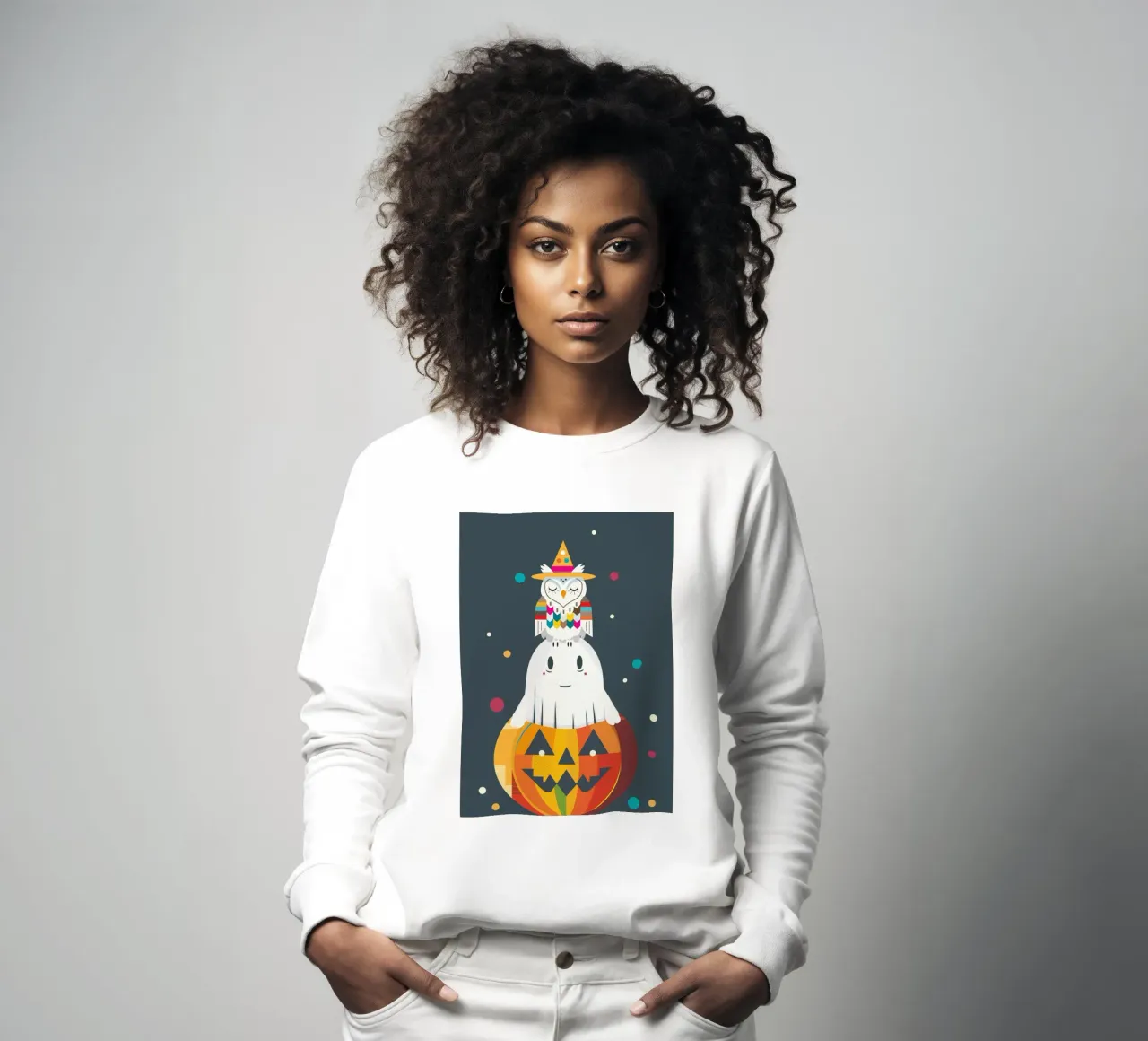Divertente pila di Halloween con gufo, fantasma e zucca felpa da namosh