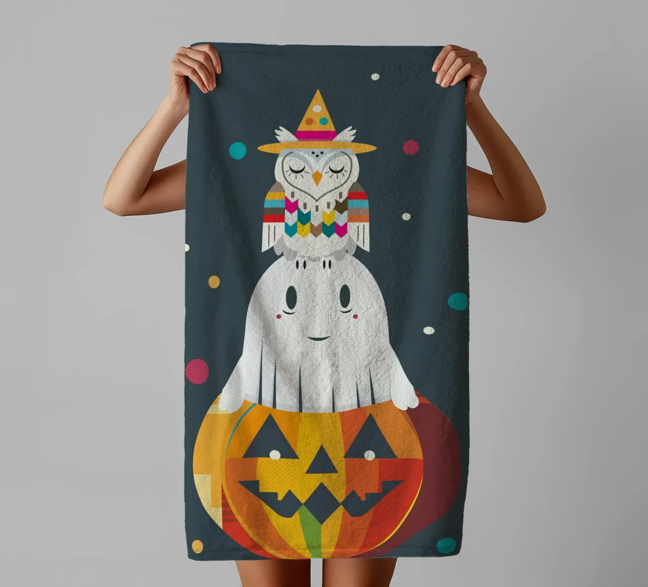 Fun Halloween stack with owl, ghost and pumpkin towel by namosh