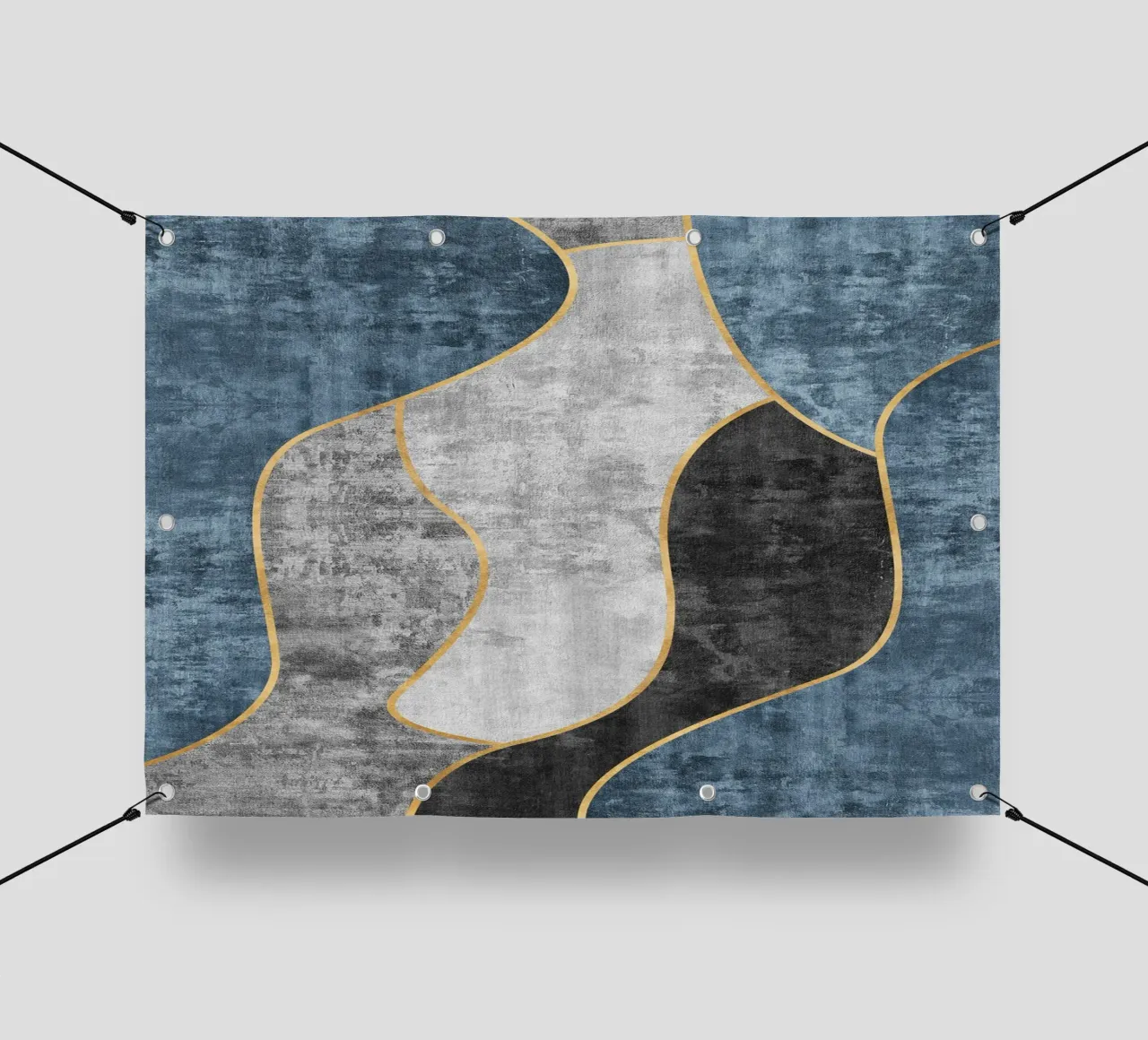 abstract art blue and golden lines telo in pvc da vintageshop