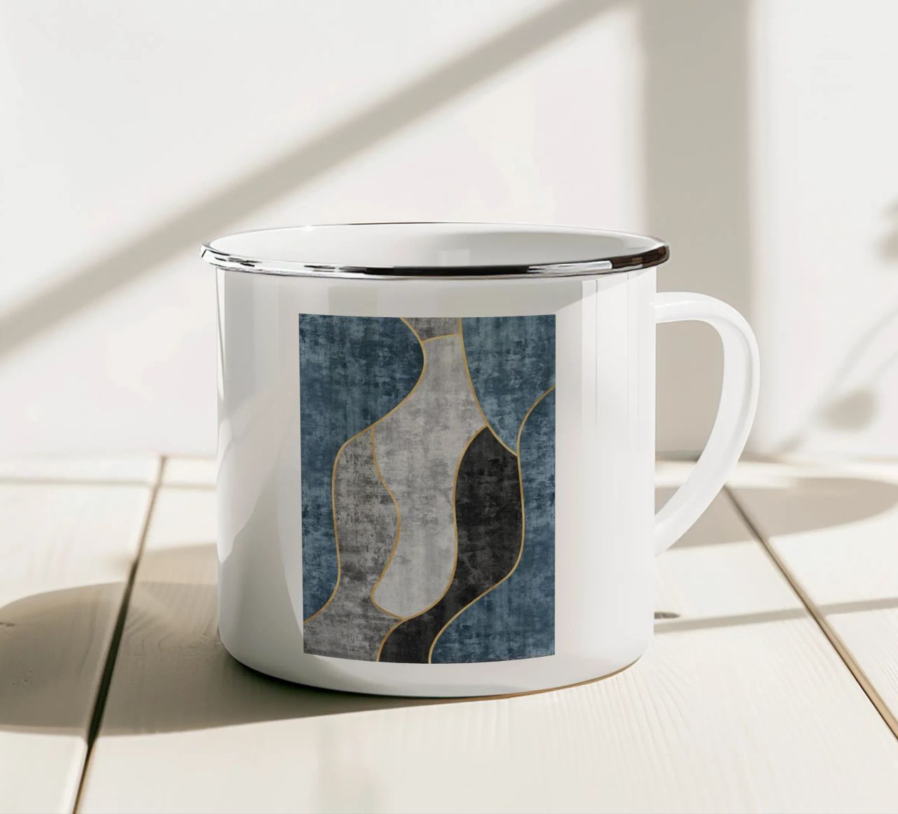 abstract art blue and golden lines tazza in smalto da vintageshop