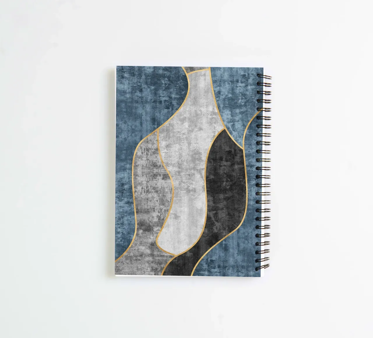 abstract art blue and golden lines spiral notebook by vintageshop