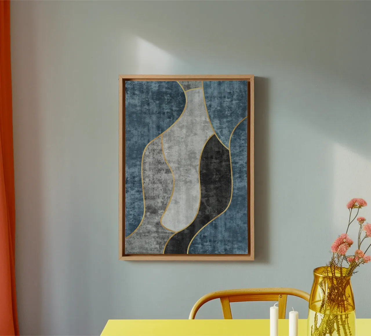 abstract art blue and golden lines canvas by vintageshop