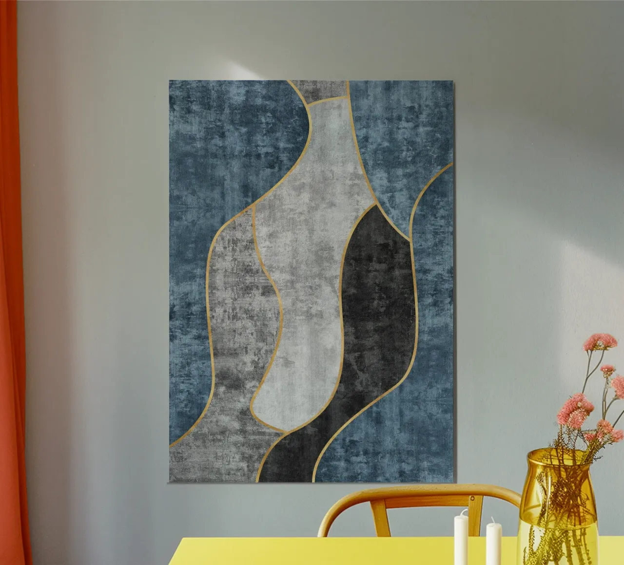 abstract art blue and golden lines hahnemühle by vintageshop
