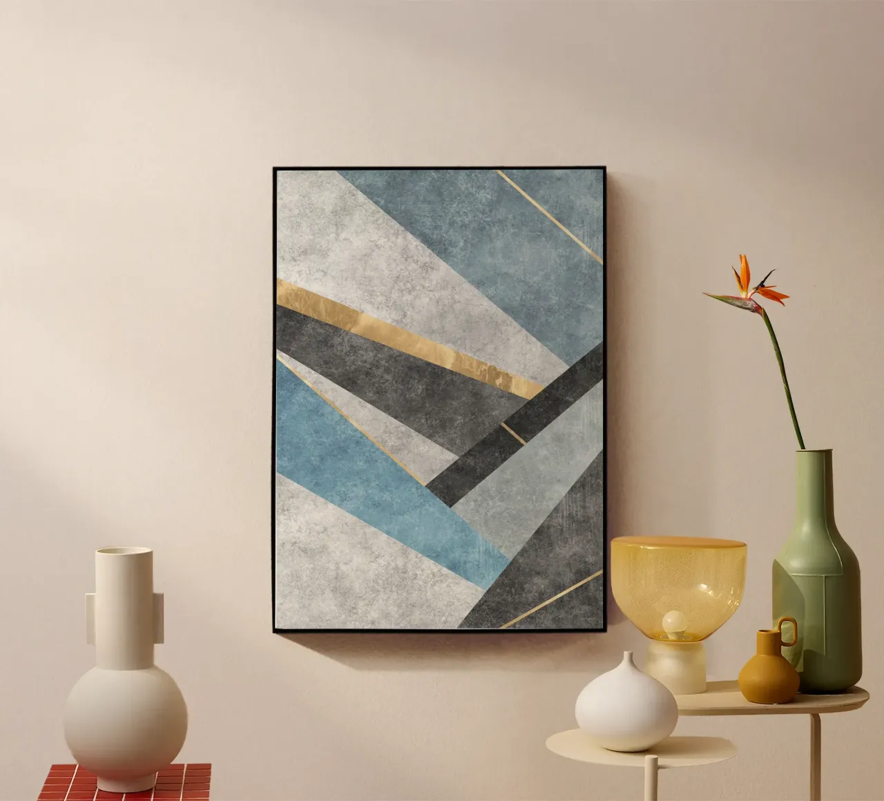 abstract art blue square plexiglass da vintageshop