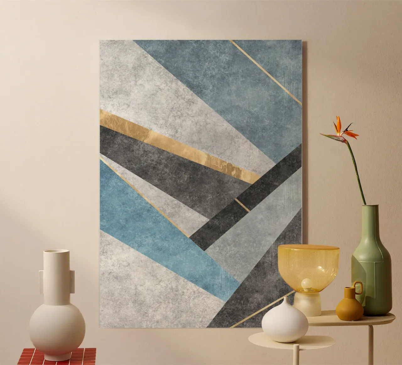 abstract art blue square plexiglass da vintageshop
