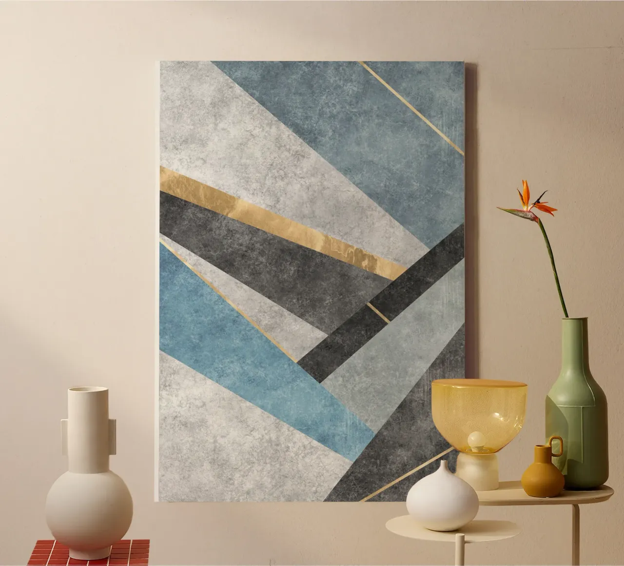 abstract art blue square tela con Cornice a cassetta da vintageshop