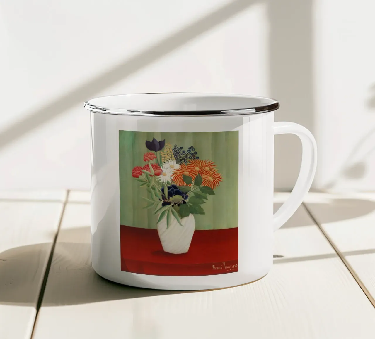 Bouquet di fiori di Henri Rousseau con astri cinesi tazza in smalto da Venus Art