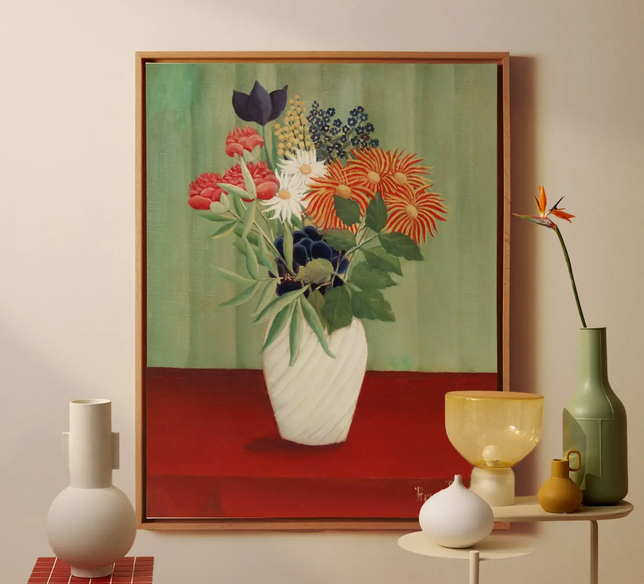 Bouquet di fiori di Henri Rousseau con astri cinesi tela con Cornice a cassetta da Venus Art