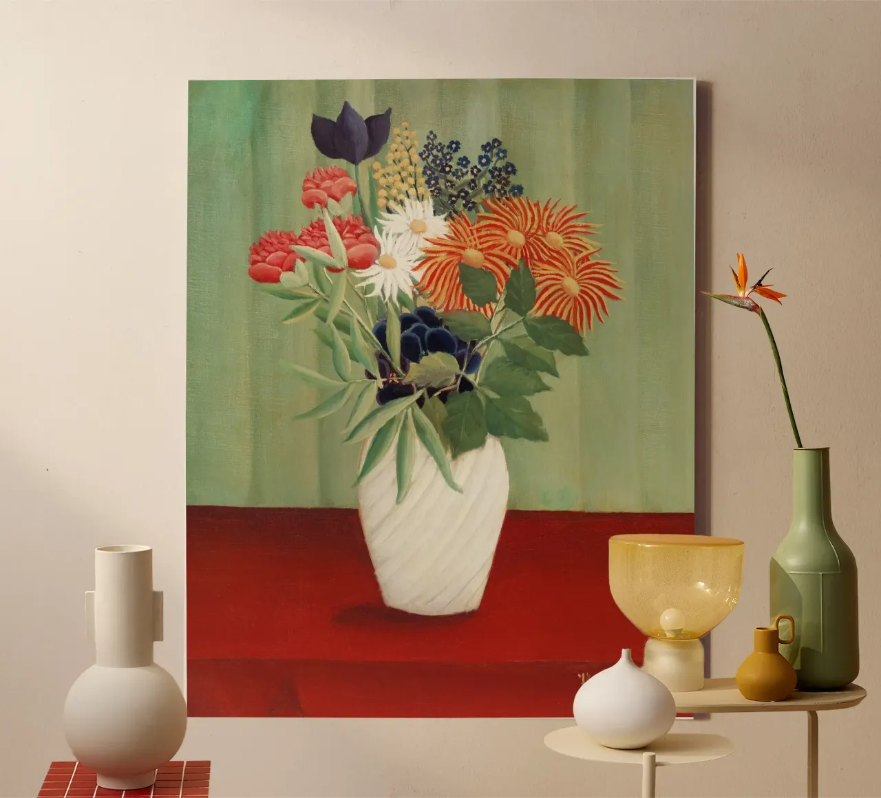 Bouquet di fiori di Henri Rousseau con astri cinesi tela con Cornice a cassetta da Venus Art