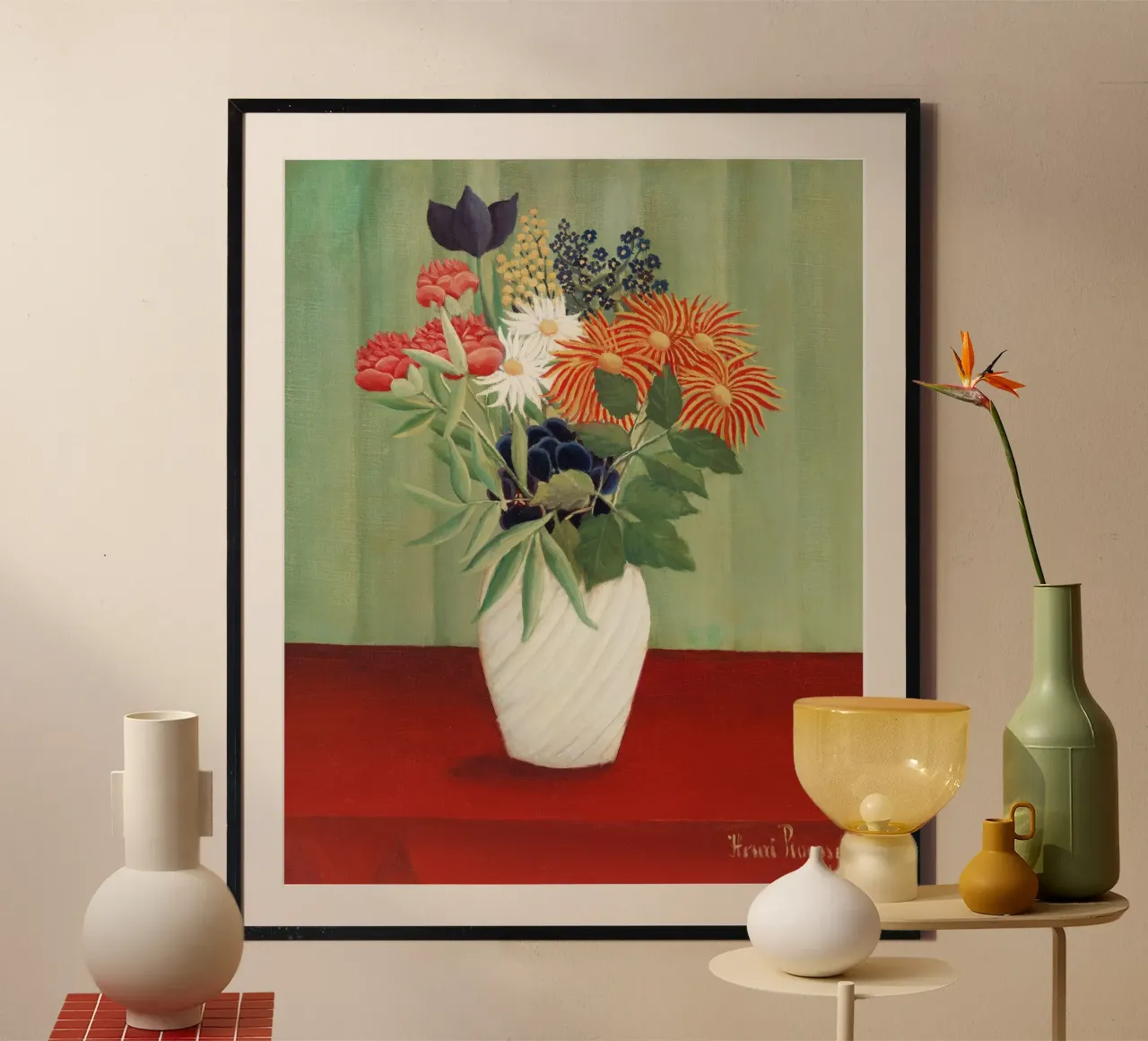 Bouquet di fiori di Henri Rousseau con astri cinesi poster da Venus Art