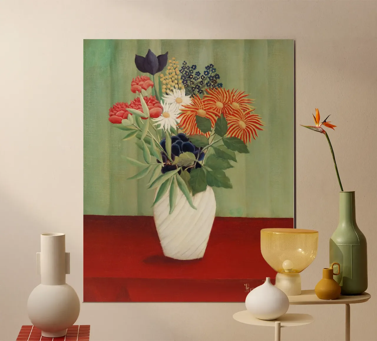 Bouquet di fiori di Henri Rousseau con astri cinesi poster da Venus Art